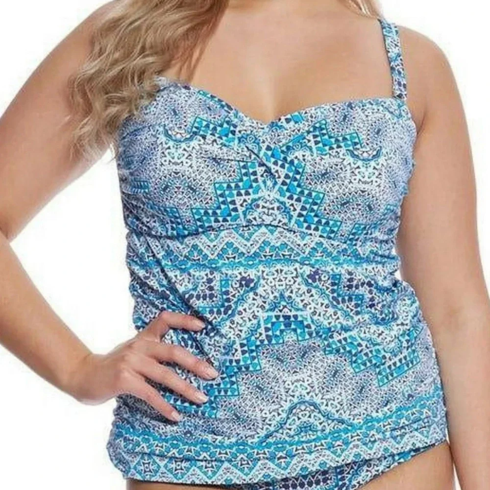 Curve by Sunsets‎ Tangier Iconic Twist Underwire Tankini Swim Top Blue White 20W